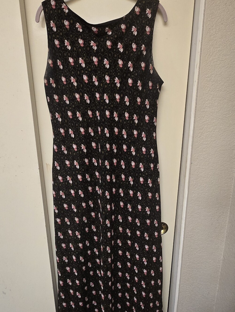 Sleeveless Black Lined Maxi Dress with Pink Floral Print